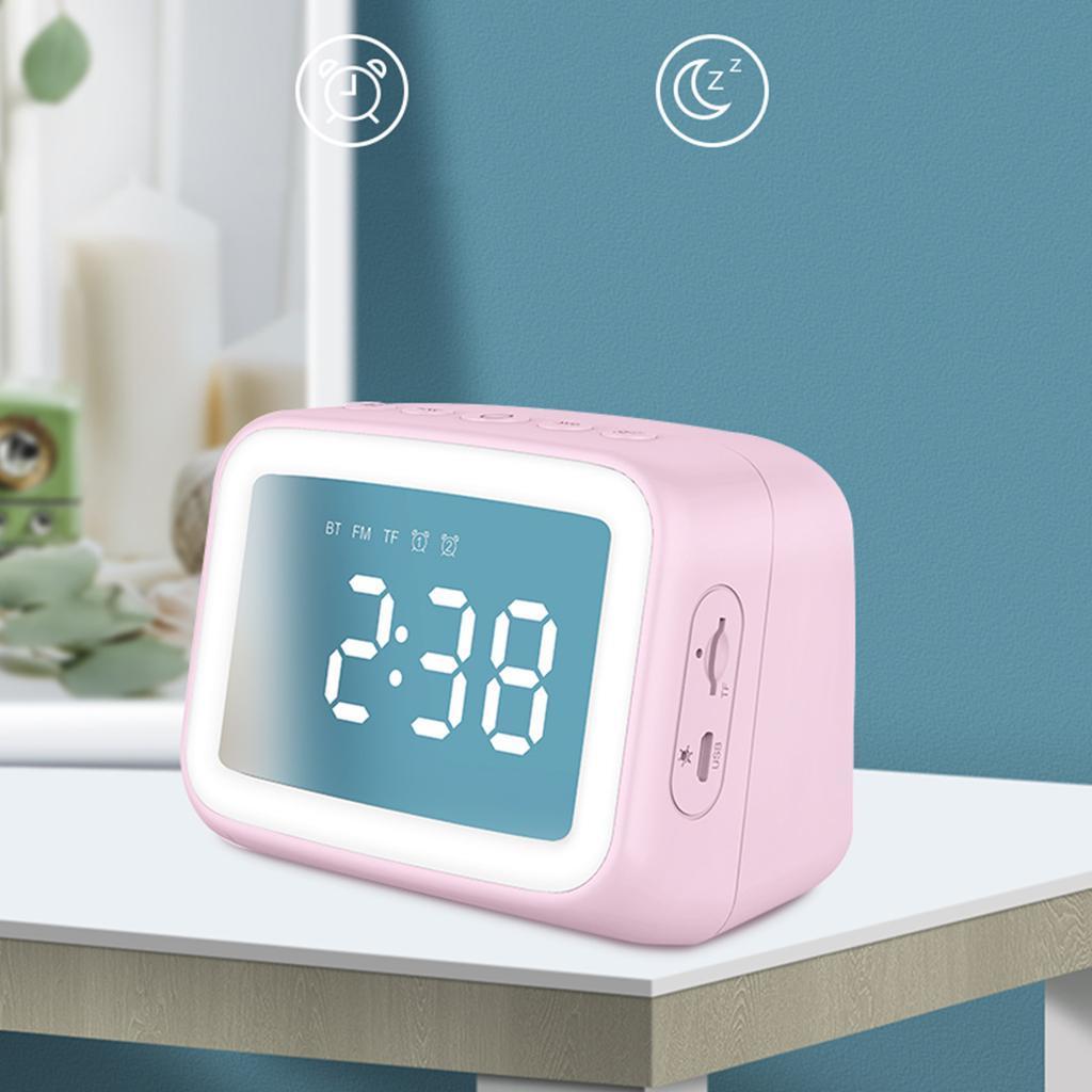 Mirror Adjustable LED Light Alarm Clock Bluetooth Speaker FM Built-in Mic TF