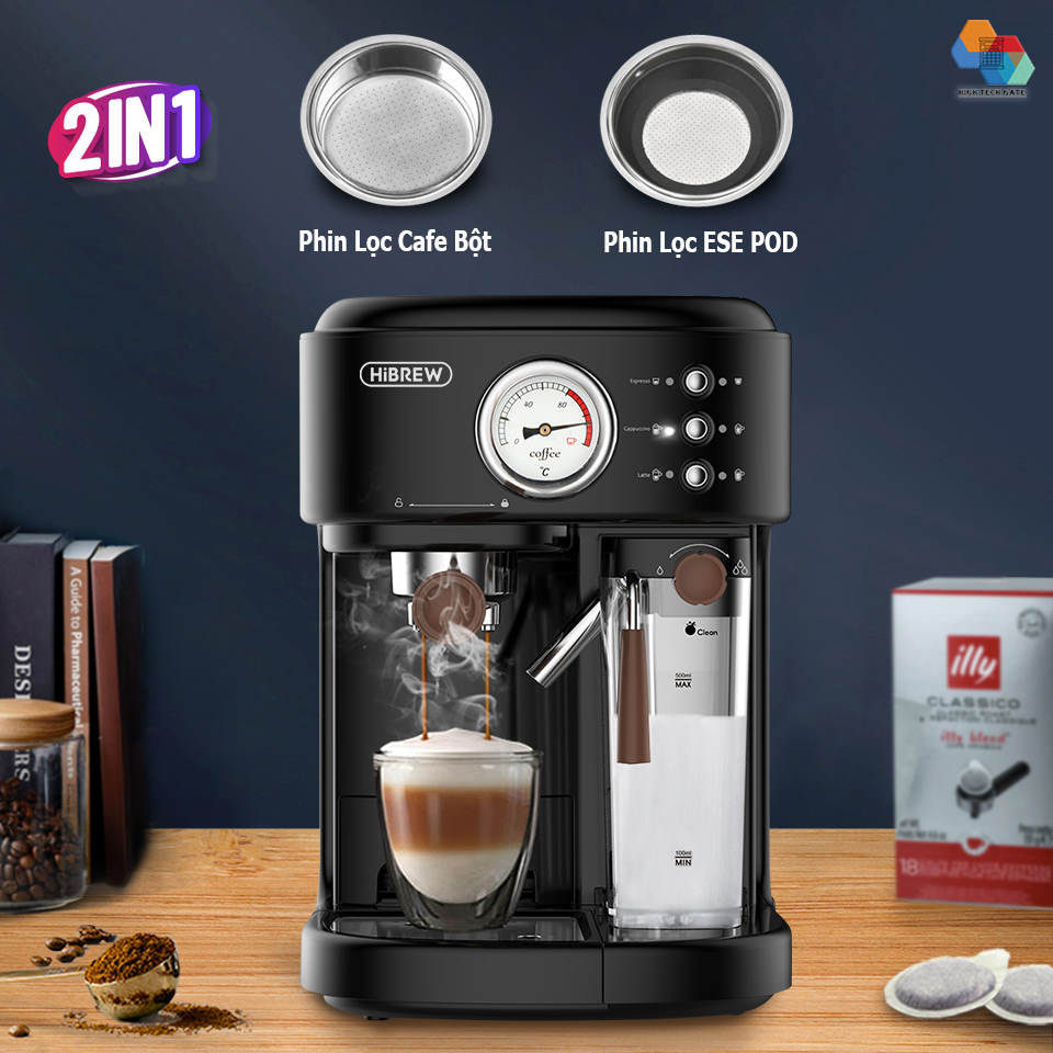 Máy pha cà phê HiBREW H8A tự động đánh bọt sữa cho Cappuccino, Latte, áp suất 19 Bar, hàng chính hãng