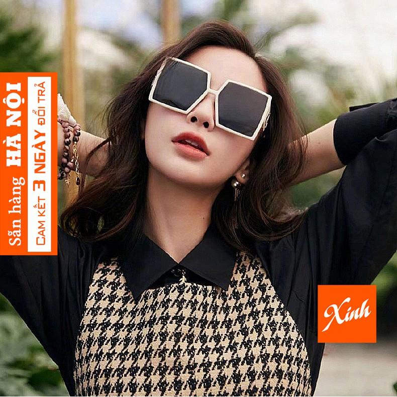 Kính râm đi biển gọng vuông trắng bản to thời trang nữ phong cách K3011