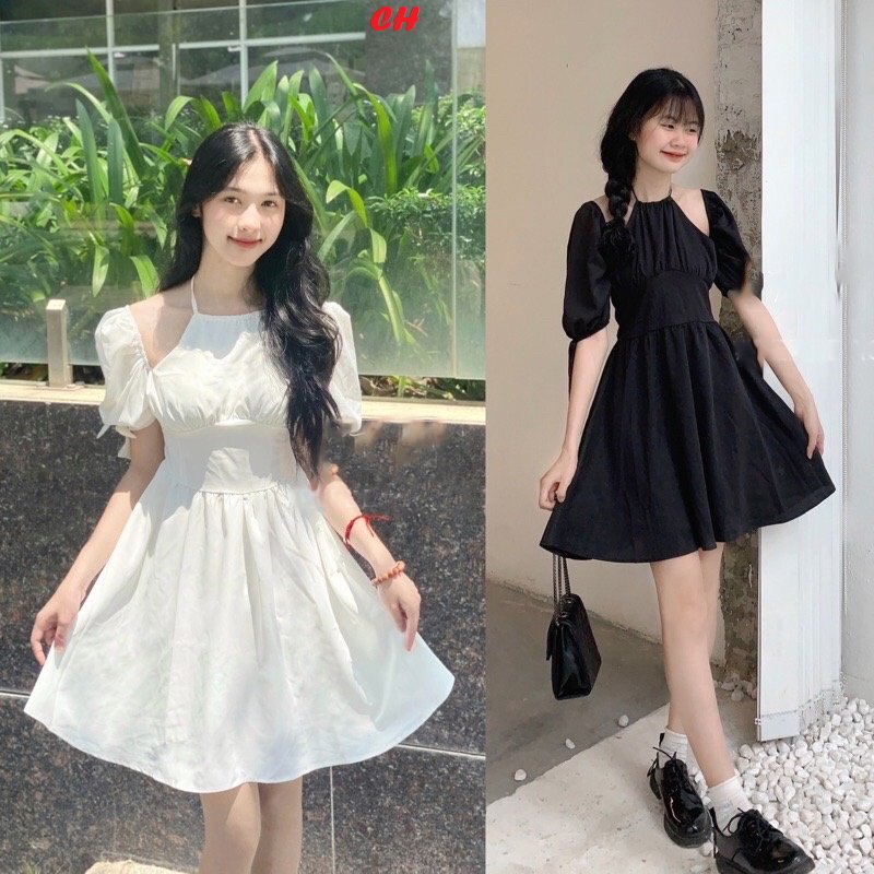 Đầm Xòe cổ yếm không nhăn hàng đẹp không nhăn siêu điệu