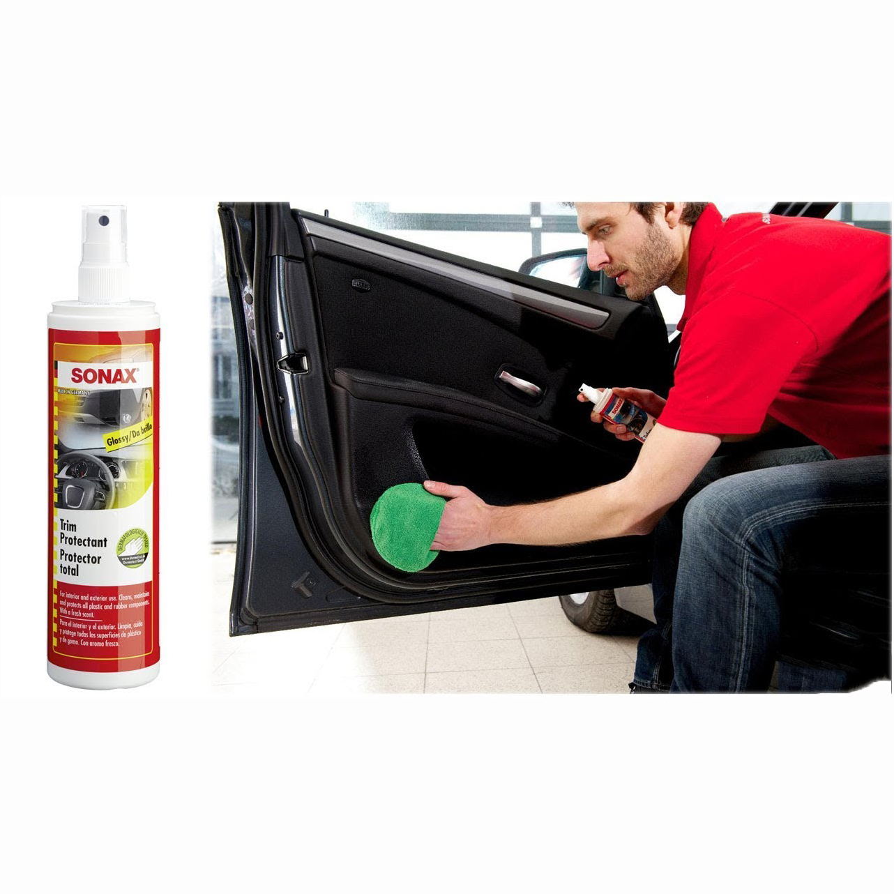 Nhũ Dịch Làm Sạch Và Bảo Quản Nhựa Trong, Ngoài Xe SONAX Trim Protectant high gloss finish (sprayer) 380041 (300 ml)