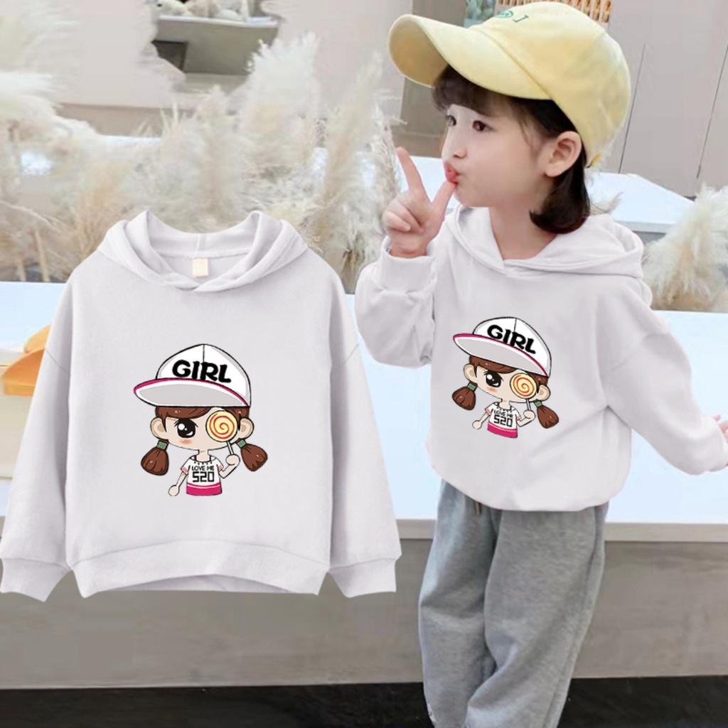 Áo hoodie cho bé từ 9 đên 33kg girl kẹo mút dáng rộng chất nỉ bông siêu cute