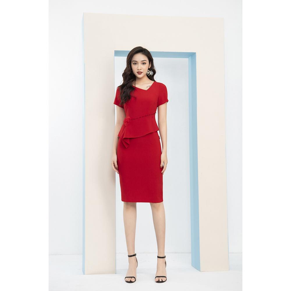 Đầm Nữ Công Sở LUPERI LFV3149 dáng ôm đính hoa ở eo