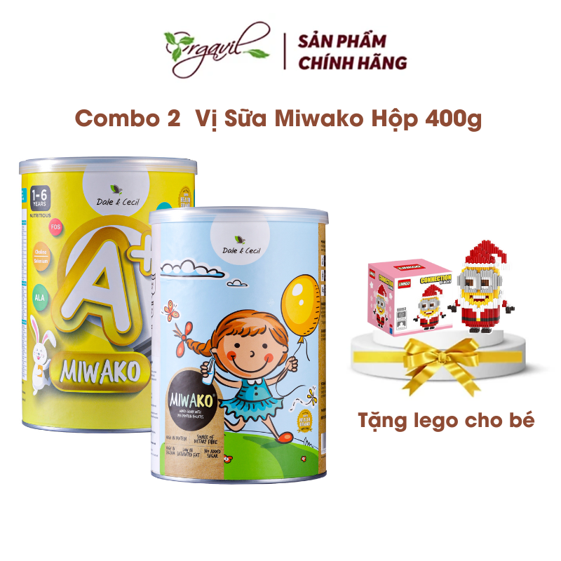 Combo 2 Hộp Sữa Miwako A+ Vị Vani &amp; Vị Gạo Hộp 400g Nhập Khẩu Malaysia, Sữa Hạt Hữu Cơ Cho Bé Từ 1 Tuổi Dị Ứng Đạm Bò Chậm Nói Giúp Phát Triển Trí Não Chiều Cao