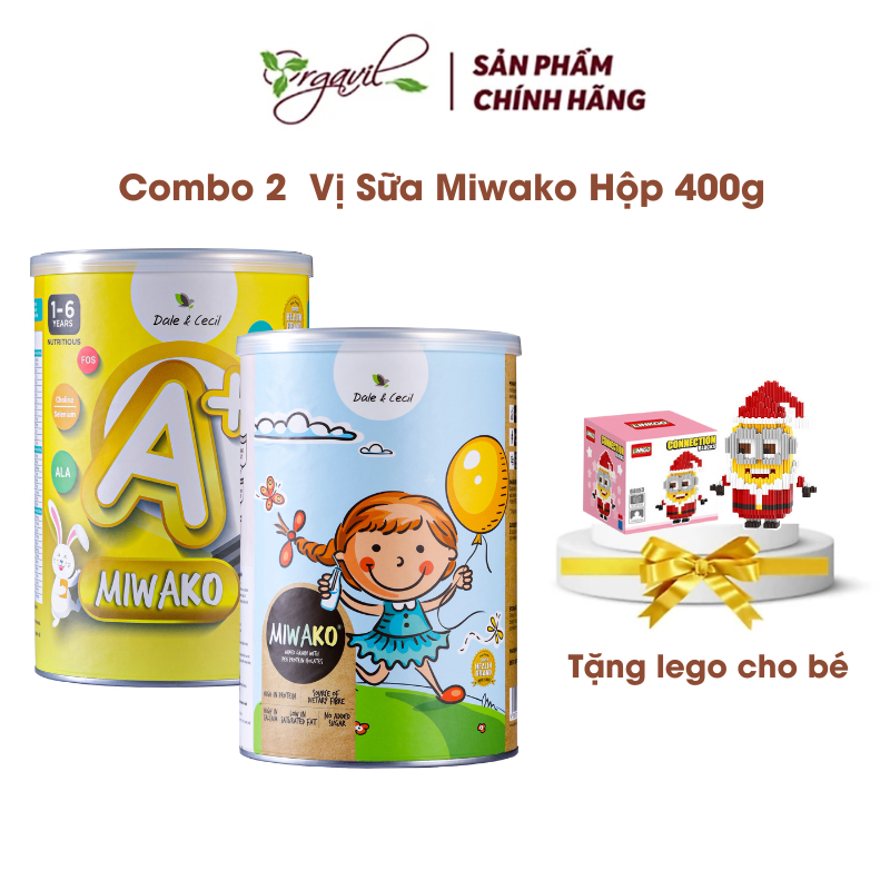 [Tặng xếp hình Lego cho bé] Combo 2 Hộp Sữa Miwako A+ Vị Vani & Vị Gạo Hộp 400g Nhập Khẩu Malaysia, Sữa Hạt Hữu Cơ Cho Bé Từ 1 Tuổi Dị Ứng Đạm Bò Chậm Nói Giúp Phát Triển Trí Não Chiều Cao