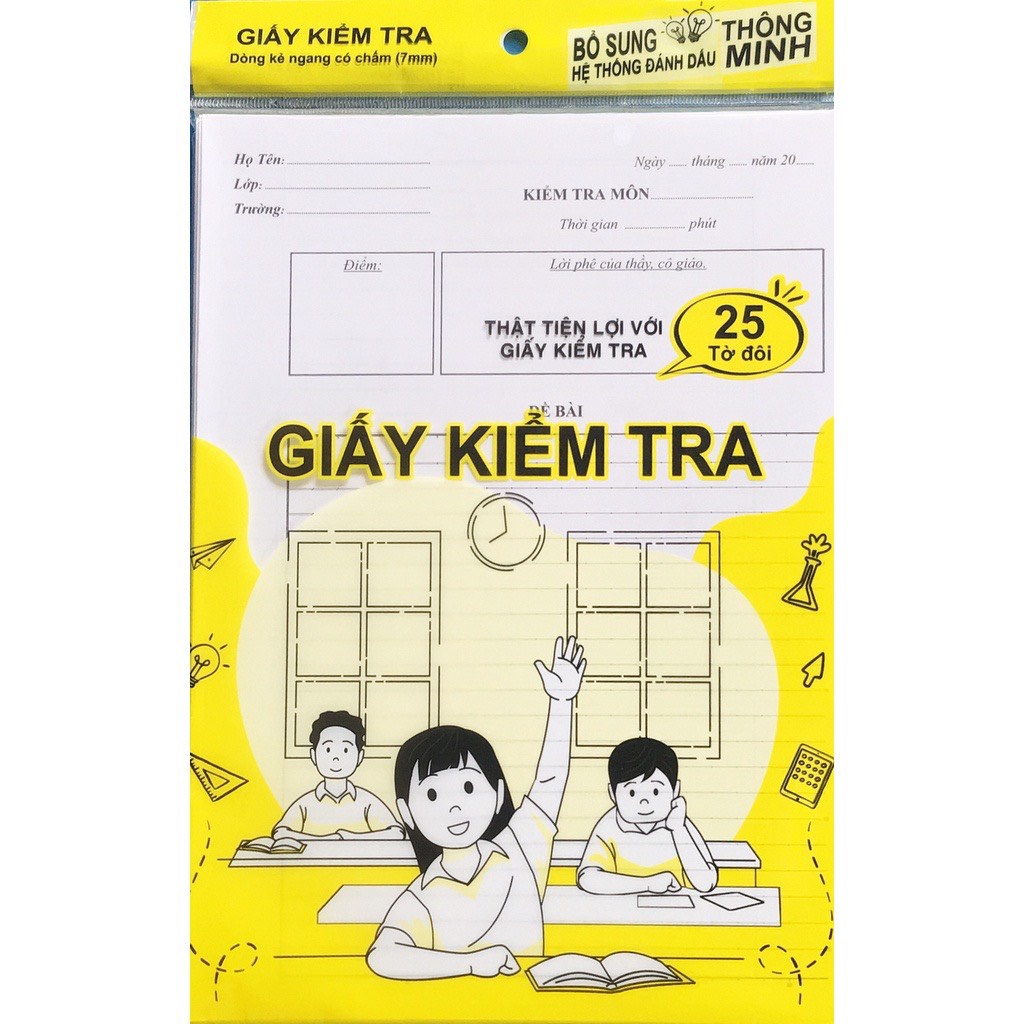 Giấy Kiểm Tra cấp 2 Dòng Kẻ Ngang Có Chấm 25 tờ đôi - ND