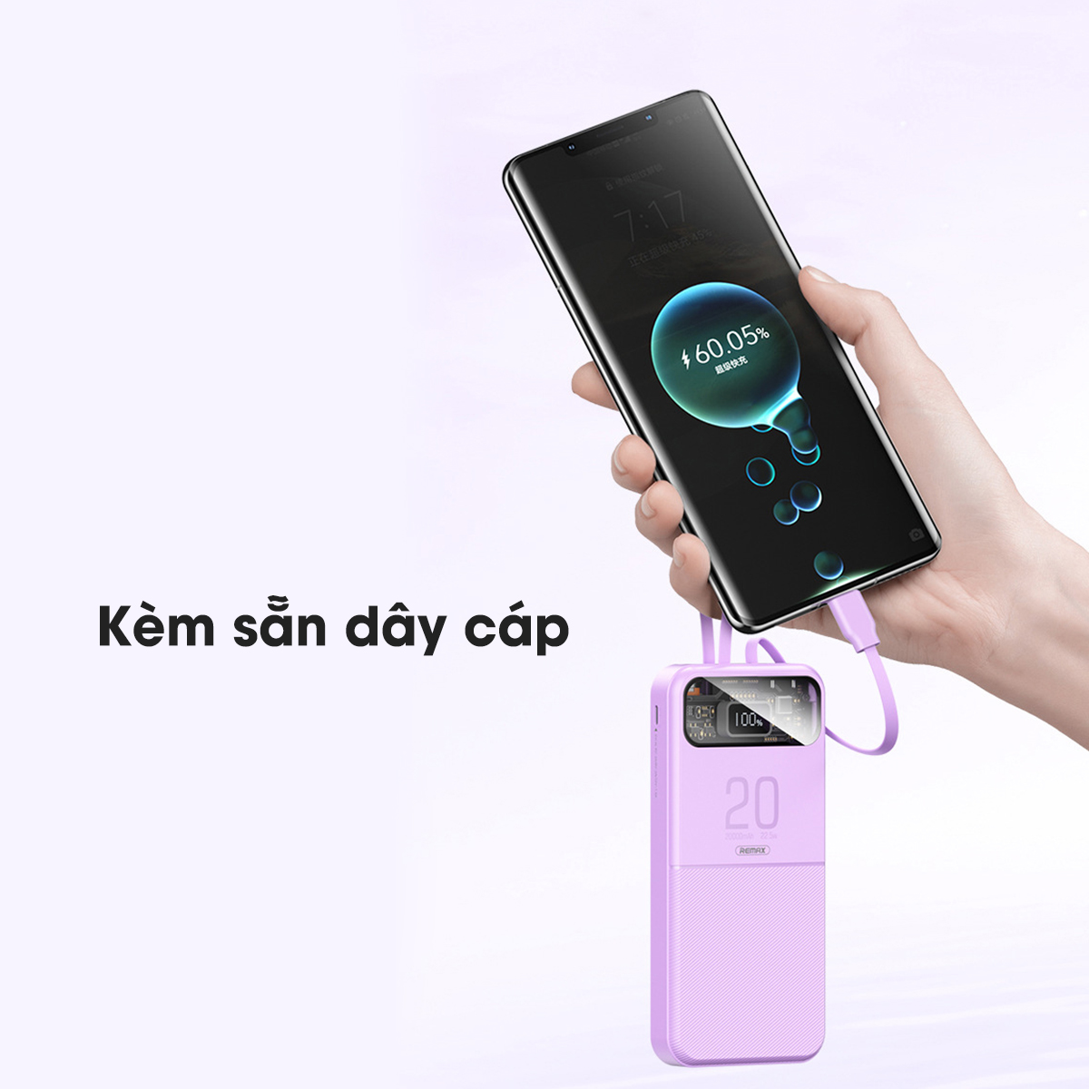 Remax RPP 620 Pin sạc dự phòng 20000mAh tích hợp 2 cáp - hỗ trợ QC 22.5W và PD 20W -Remax Hàng Chính Hãng Bảo Hành 12 Tháng Lỗi 1 Đổi 1