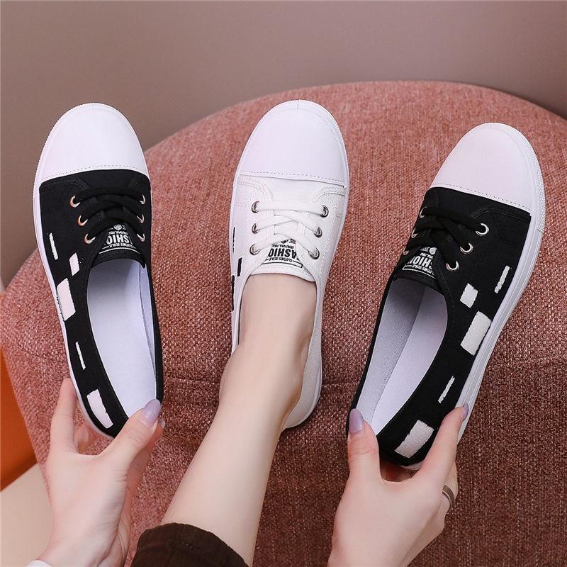 Giày Lười Nữ Vải Canvas Đế Bằng Phong Cách Mới