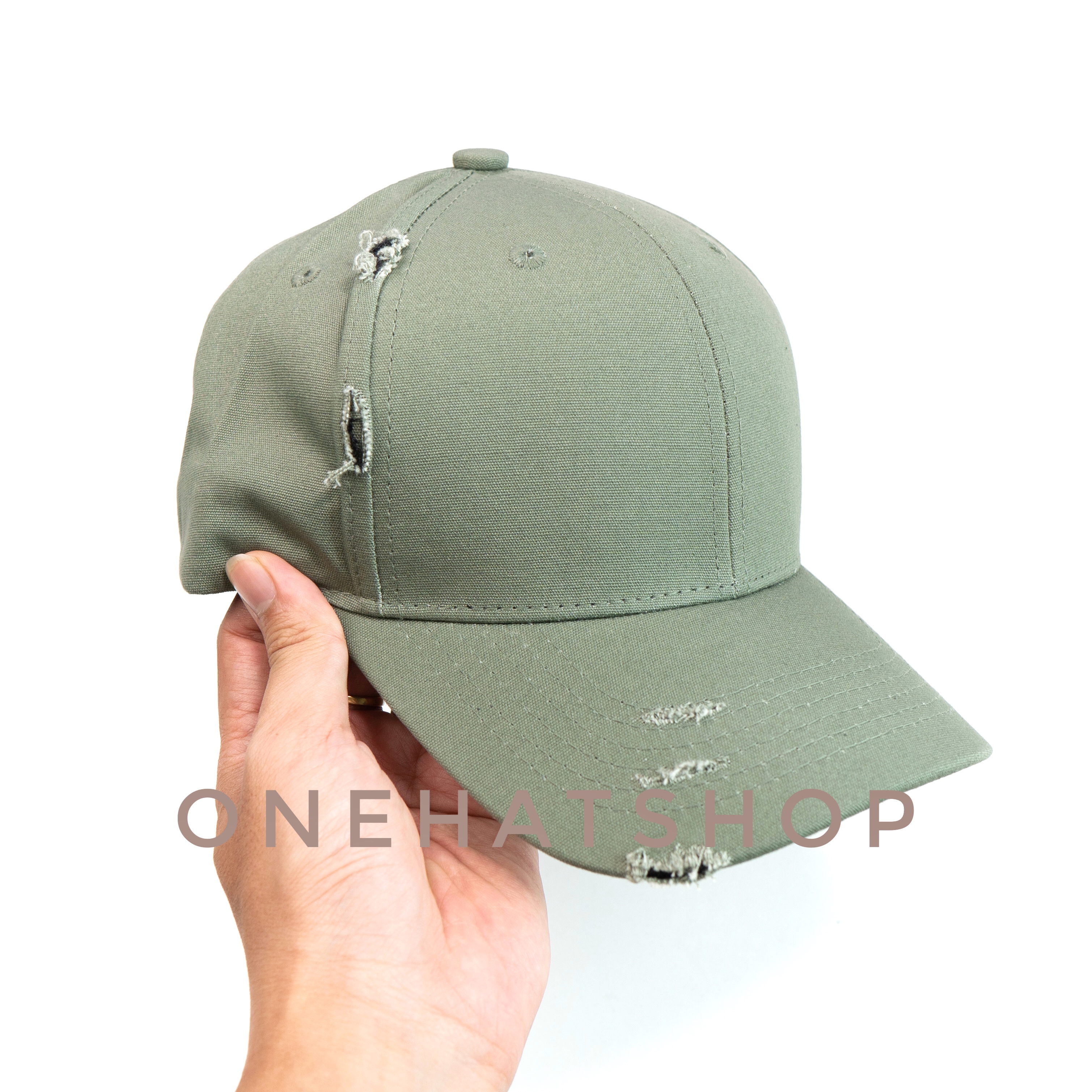 Nón kết trơn Xanh lá có wax rách ở vành nón -fom cứng baseball cap