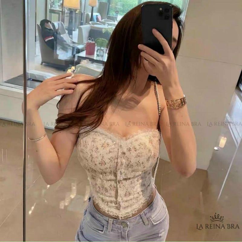 áo crop top cúc ngọc sáng chảnh, áo bra cúp có mút nâng ngực