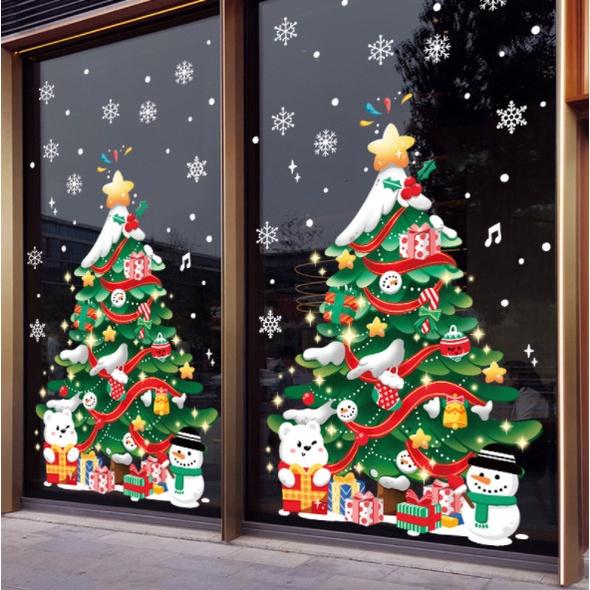Decal trang trí Noel Hít Tĩnh Điện 2 mặt - CÂY THÔNG QUÀ CÙNG GẤU TUYẾT ĐÁNG YÊU