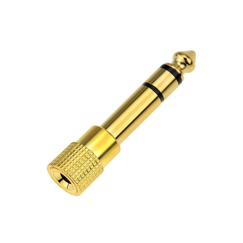 Audio Adapter Jack 6.5/6.35mm Male Plug to 3.5mm Female Connector for Amplifier Microphone AUX Converter Gold