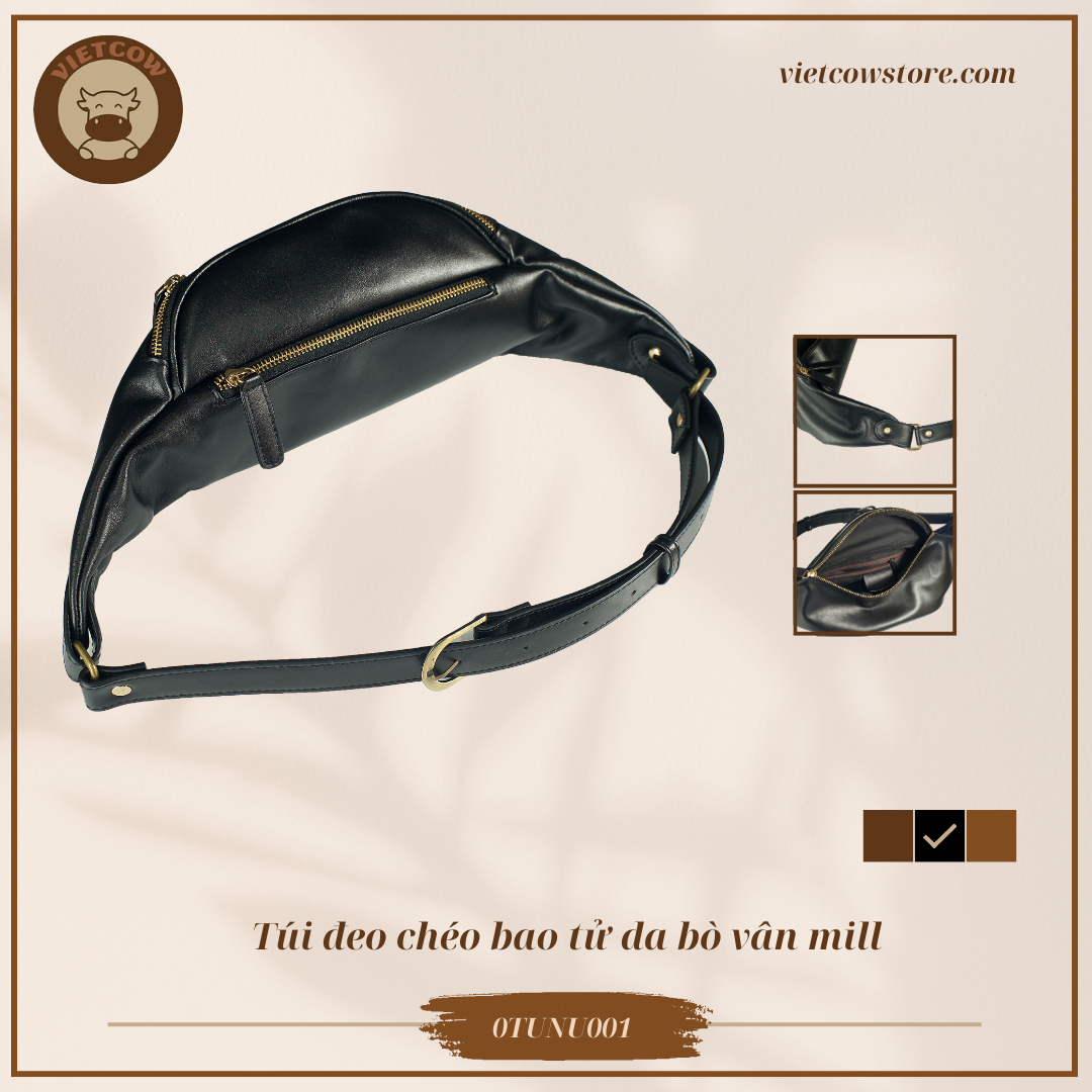 Túi Bao Tử Da Bò Vân Mill, Túi Bao Tử Thời Trang Da Bò_VietCow_0TUNU001