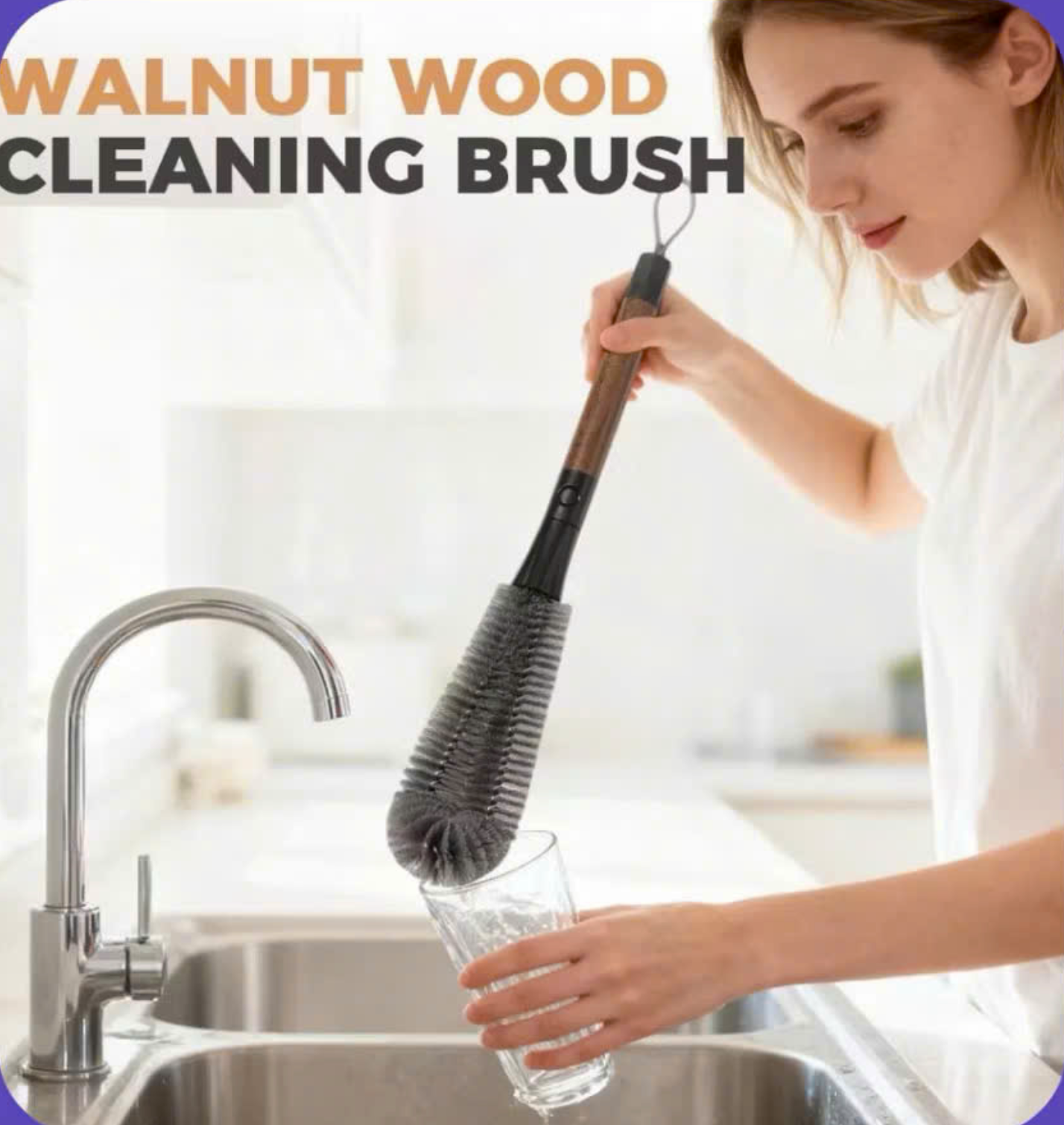 Bàn chải cọ đa năng rửa Máy Xay Sinh Tố, Bình Nước, Cốc Chén Cán dài Đầu Sợi Mềm Thiết Kế 90° Xoay 360 Tiện Lợi - Hàng chính hãng