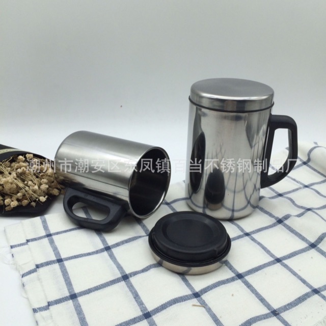 Cốc Giữ Nhiệt Inox Thermos Tay Cầm Bằng Nhựa , Thiết Kế Thông Dụng , Dễ Sử Dụng