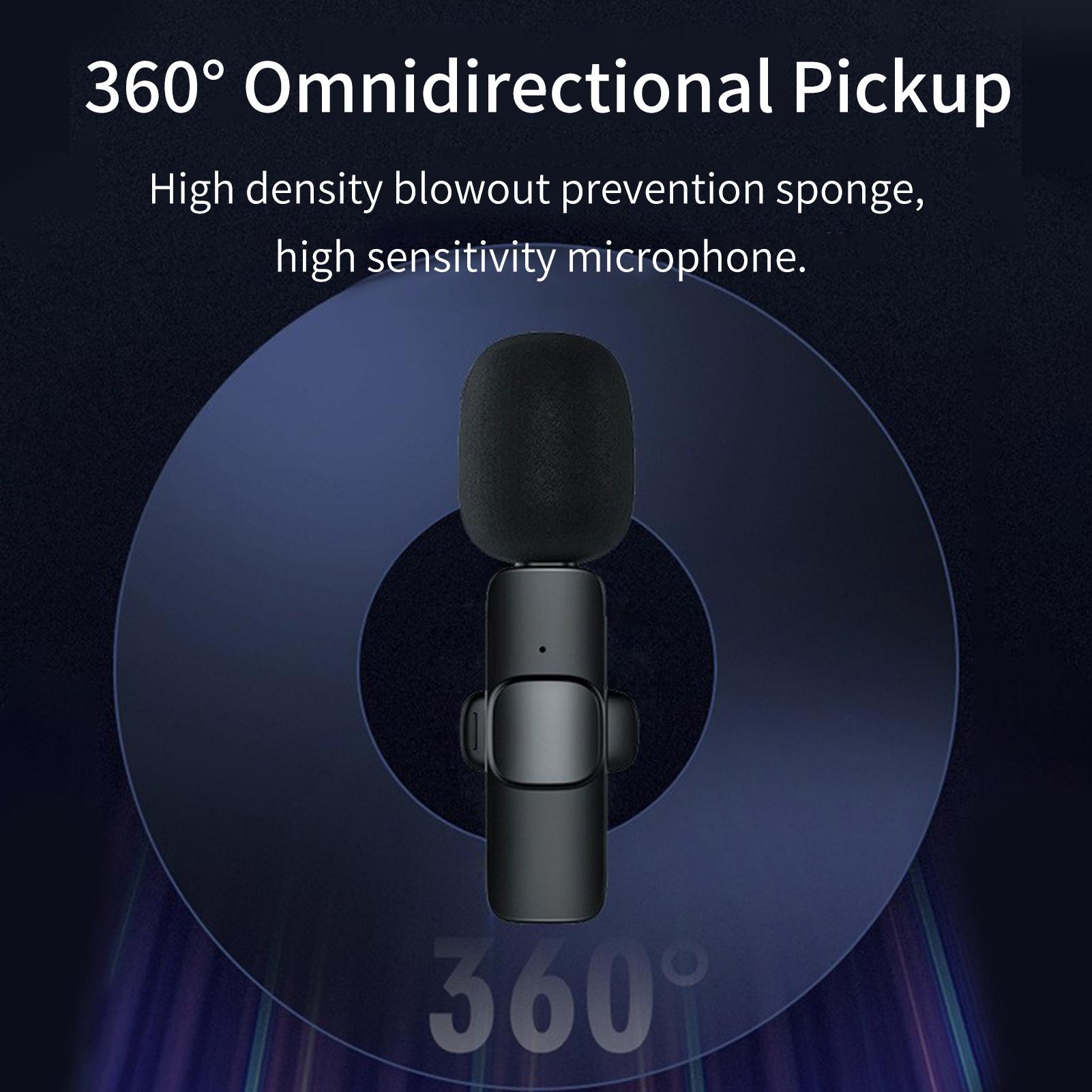 Mini Wireless Lavalier Microphone 360° Omnidirectional Lapel Mic Noise Reduction for Live Streaming Video Online Class