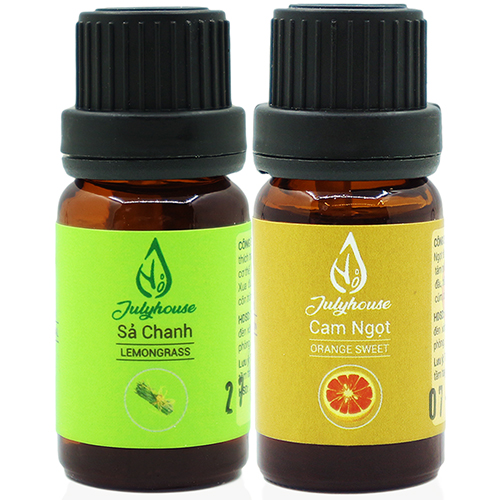 Combo 2 chai Tinh dầu Sả Chanh 10ml và Tinh dầu Cam Ngọt nguyên chất 10ml JULYHOUSE thư giãn, điều tiết da