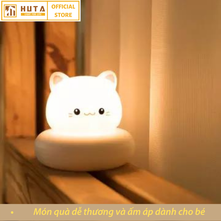 Đèn Ngủ Mèo Mini HUTA Cute Dễ Thương, Đầu Cắm USB, Uốn Dẻo Tiện Lợi, Hình Thú Dễ Thương Ánh Sáng Vàng, An Toàn Cho Bé