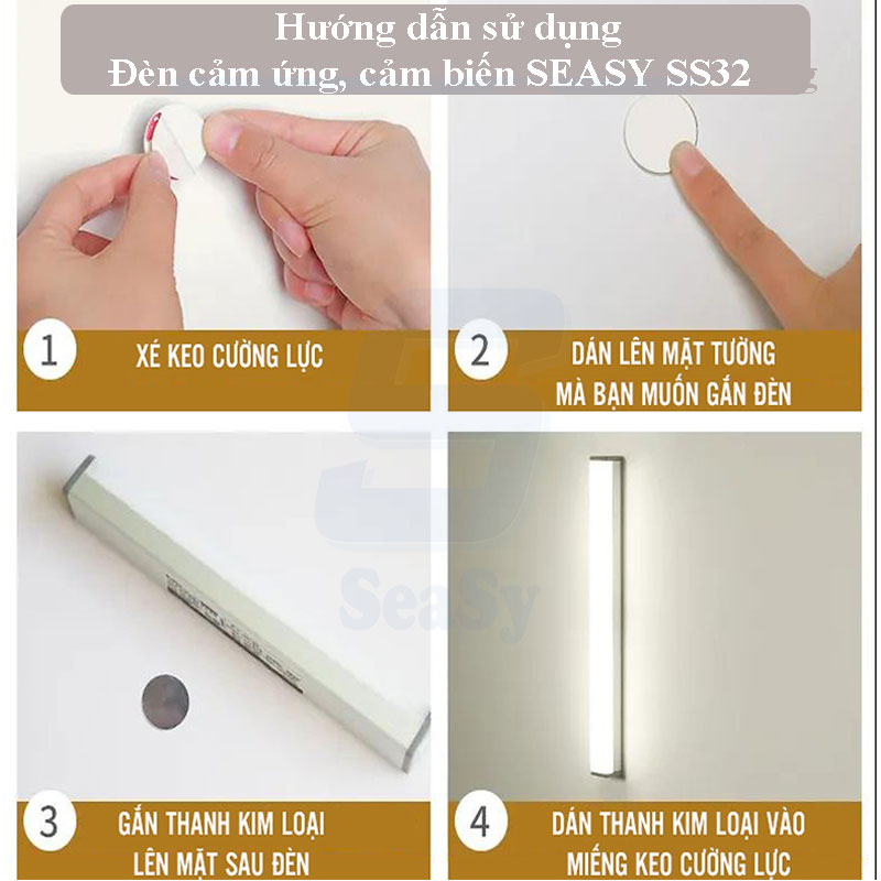 Đèn Cảm Ứng Không Dây, Cảm Biến Chuyển Động SEASY SS32, Điều Chỉnh Độ Sáng Qua 1 Lần Nhấn, Ánh Sáng Bảo Vệ Mắt Tốt Hơn, Tự Động Bật/Tắt Ban Đêm, Dùng Làm Đèn Học, Đèn Làm Việc, Đèn Đọc Sách, Đèn Ngủ – Hàng Chính Hãng