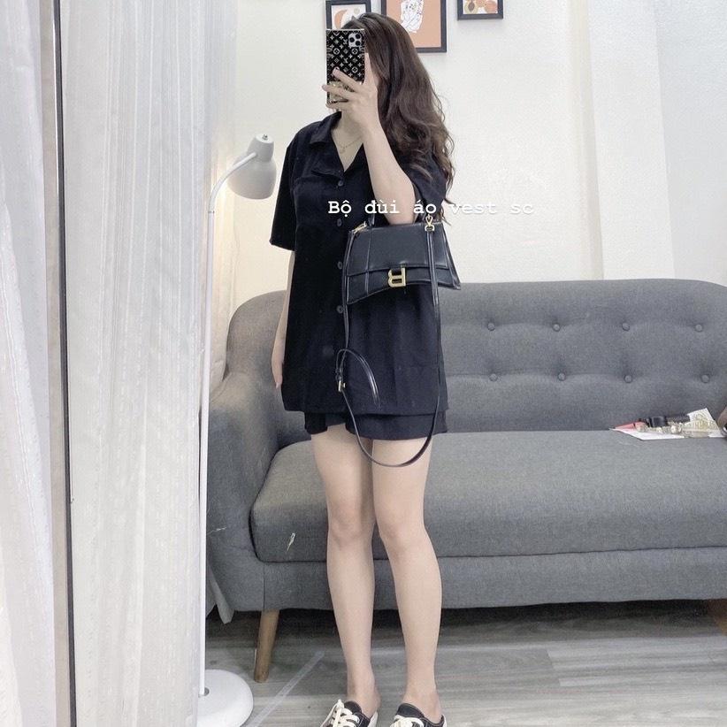 Áo Vest nữ, Set vest Đen nữ 2 Món : Áo Vest + Quần short
