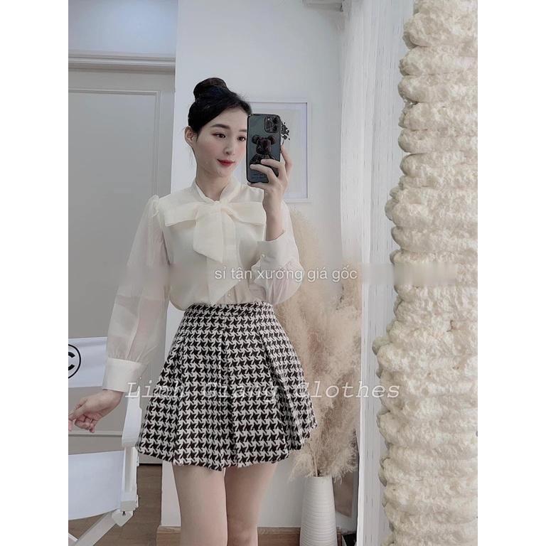 Áo sơ mi nữ tay bồng cổ nơ