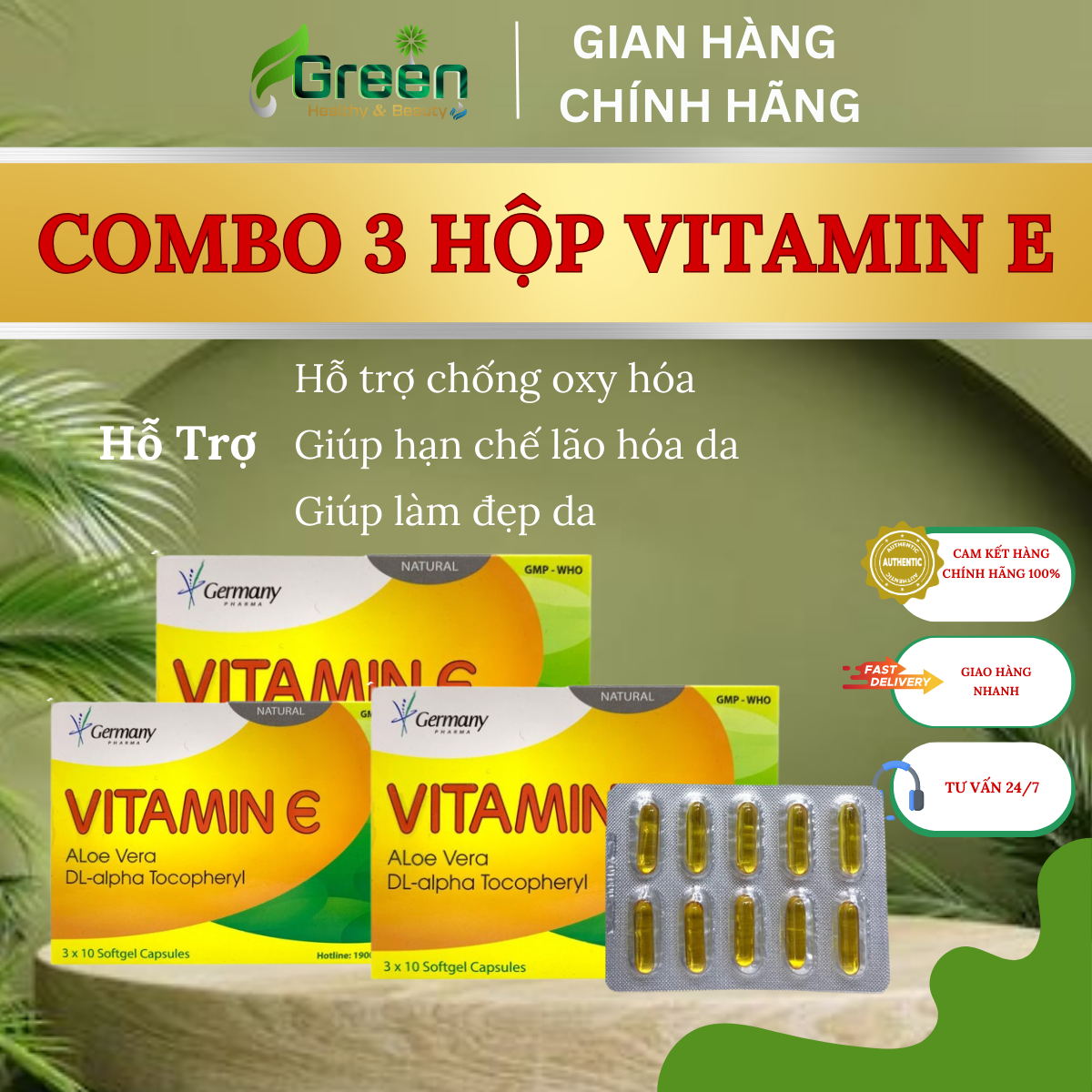 Combo 3 hộp Viên uống đẹp da VITAMIN E - Germany Pharma
