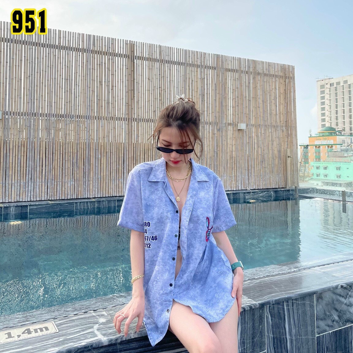 Áo sơ mi nữ form rộng tay ngắn loang màu nổi bật chất lụa mềm cao cấp chất xịn