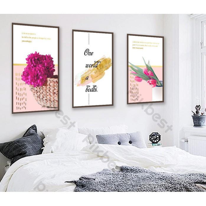 Combo 3 tranh dán tường 3d, giỏ hoa tulip trang trí phòng khách phòng ngủ hiện đại (tích hợp sẵn keo) MS745642