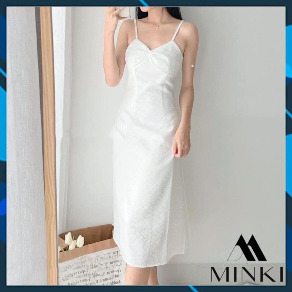 Váy Hai Dây Nhún Nơ Ngực - Chất Liệu Cotton Lụa Cao Cấp - Hai Màu Cam/ Trắng