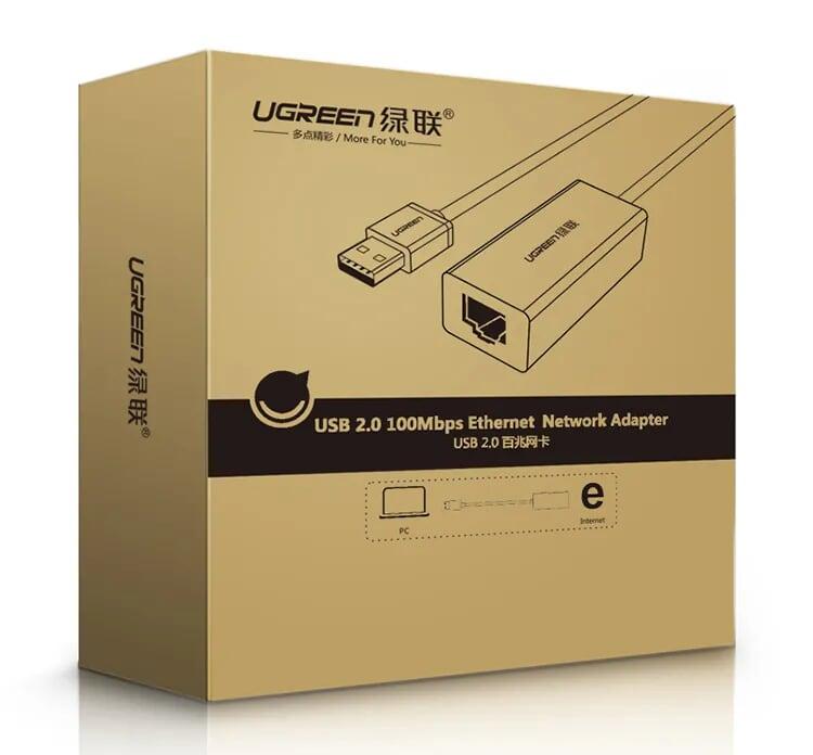 Ugreen UG30296CR128TK 15CM màu Đen Cáp chuyển đổi USB 2.0 sang cổng LAN RJ45 tốc độ 100Mbps vỏ nhựa - HÀNG CHÍNH HÃNG