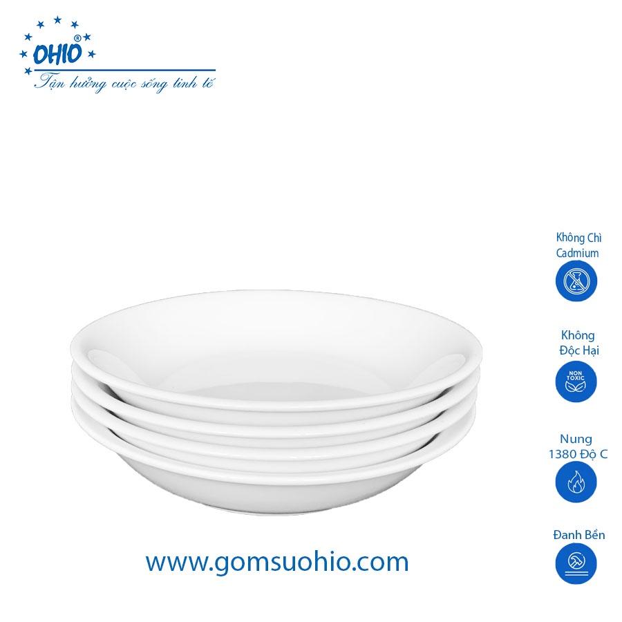 Đĩa Sâu Ảo 21cm Sứ Trắng Viền Kim OHIO