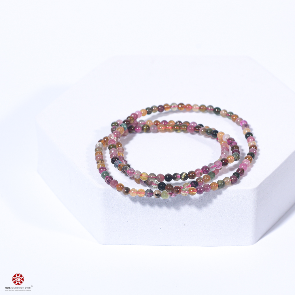 Vòng tay đá Tourmaline đa sắc 5mm quấn 3 lines thời trang - Hợp tất cả các mệnh | VietGemstones