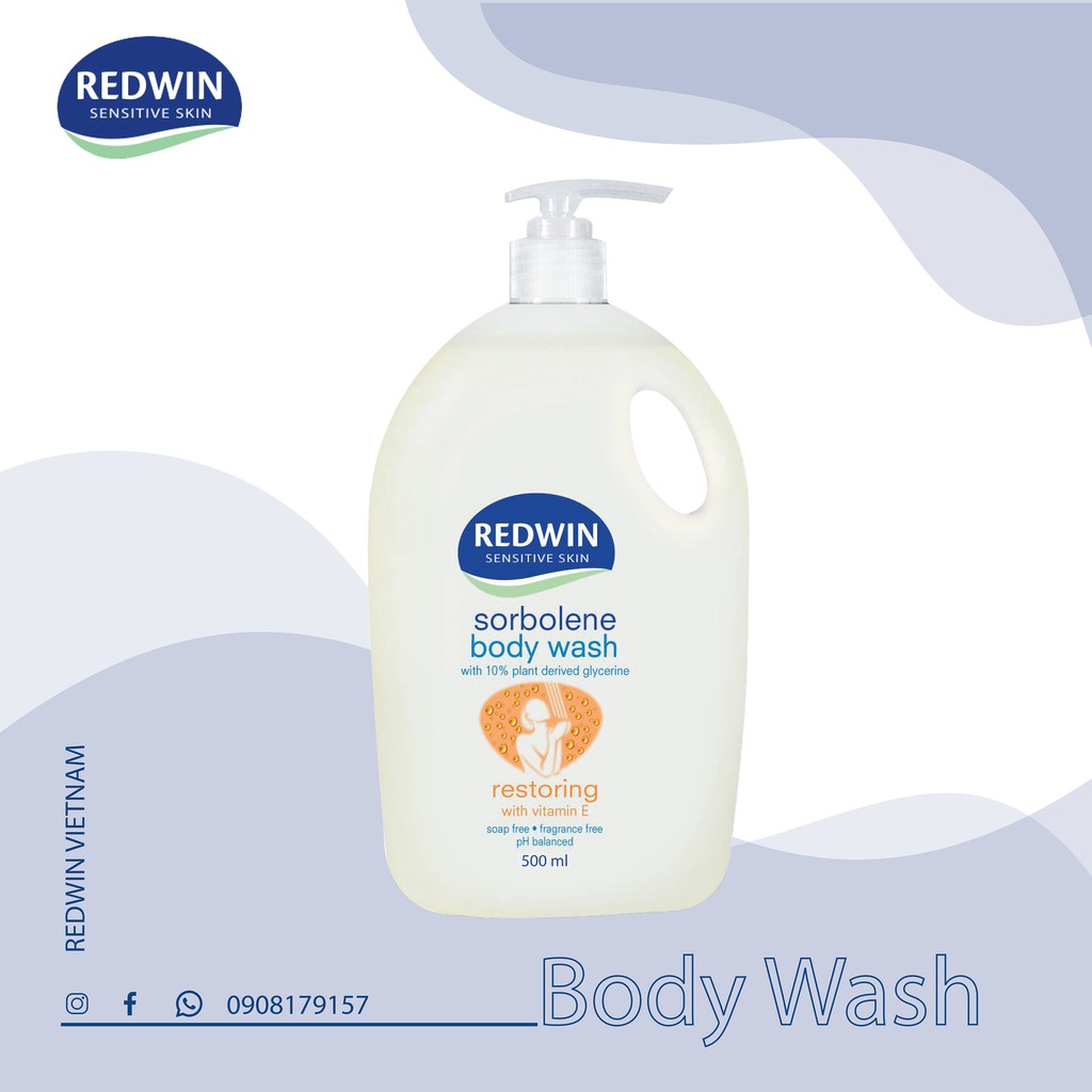 Sữa tắm tăng cường độ ẩm tự nhiên cho da, làm da mềm mịn Redwin Sorbolene Body Wash Restoring with Vitamin E 1 lít