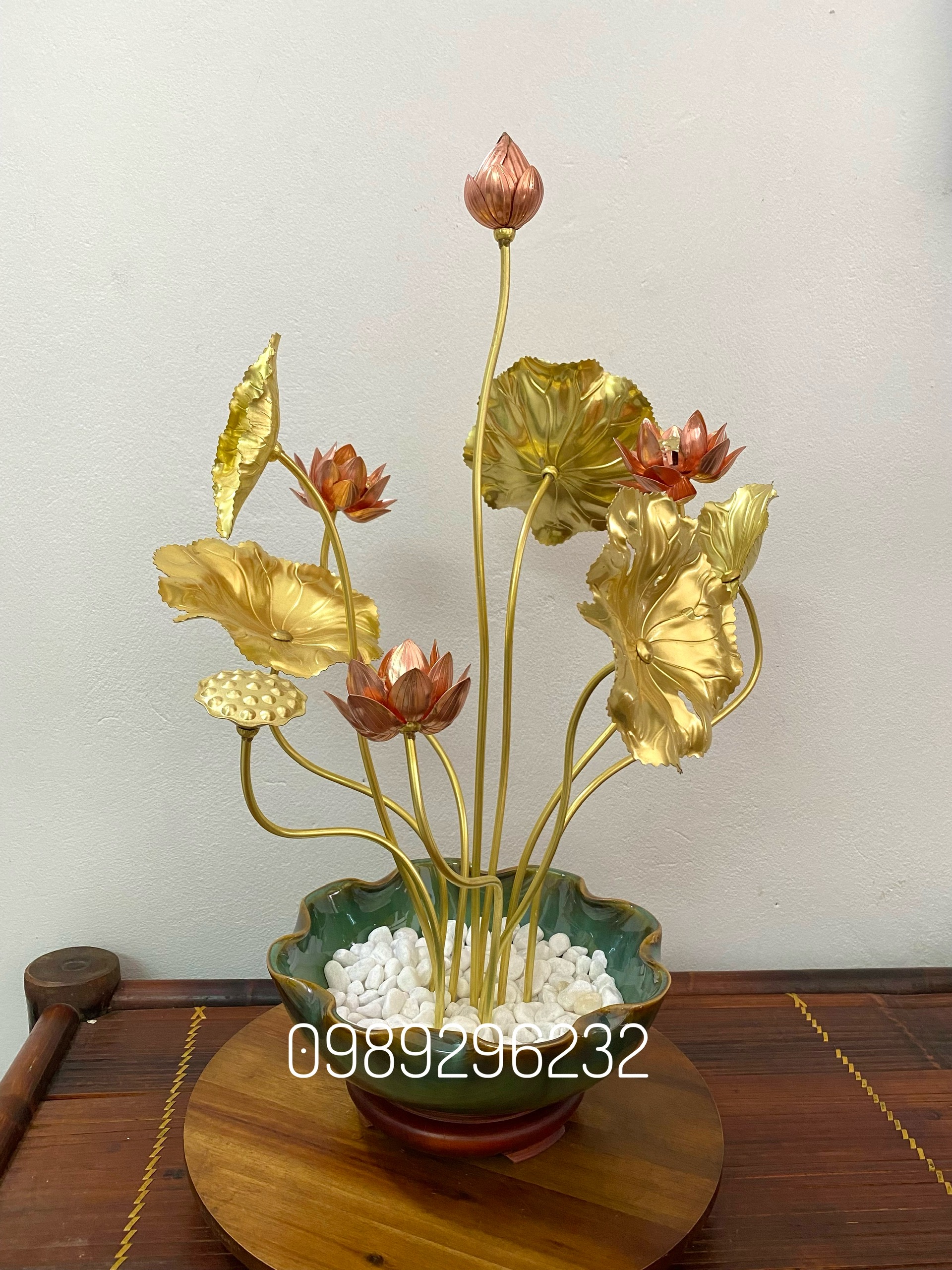 Chậu hoa sen bằng đồng vàng kết hợp đồng đỏ cao cấp