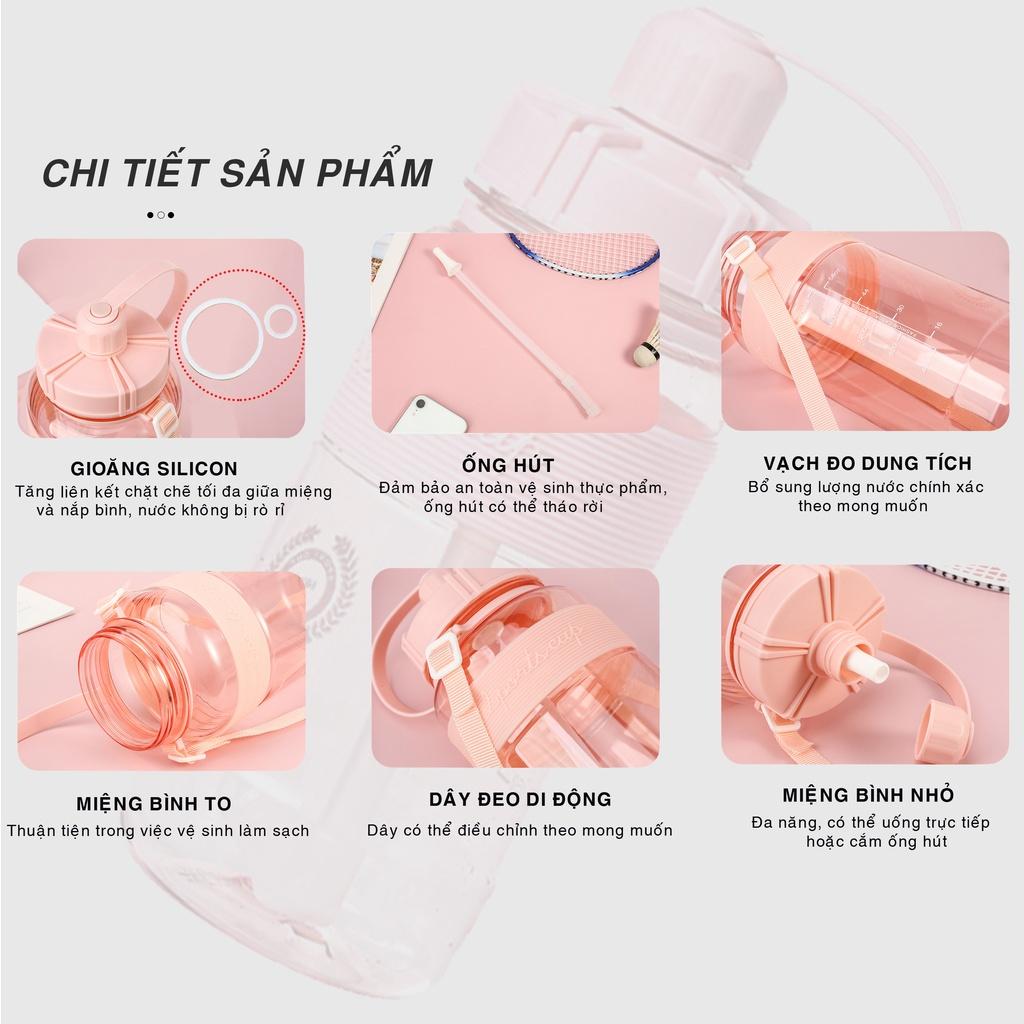 Bình Nước Thể Thao, Du Lịch Dễ Thương Có Ống Hút, Nhiều Dung Tích 88322