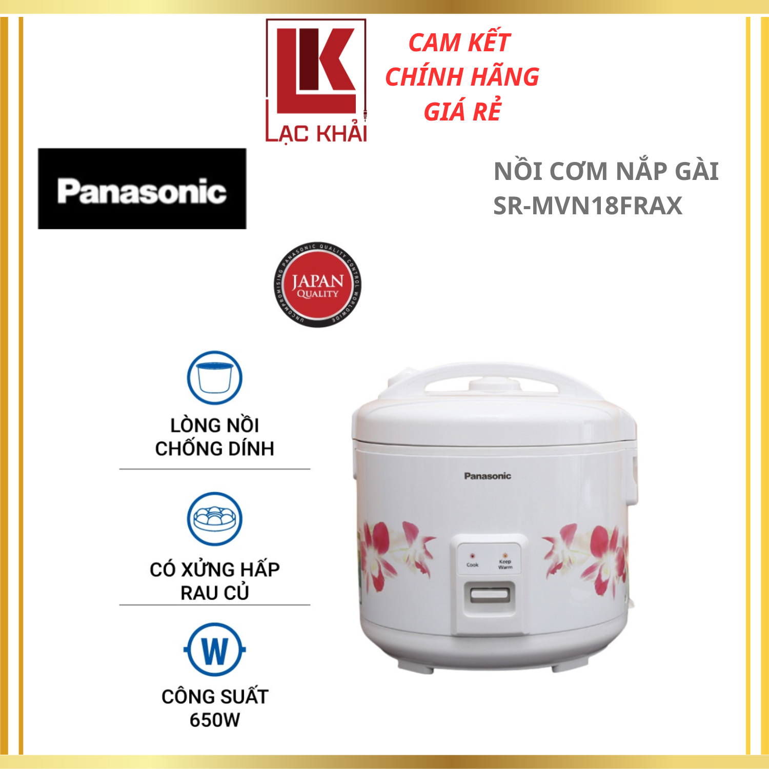 Nồi Cơm Điện Nắp Gài Panasonic SR-MVN18FRAX  Hoa Văn - Công suất 650W - Lòng nồi phủ hợp kim nhôm chống dính độ bền cao - Công nghệ nấu 1D - Hàng chính hãng - Bảo Hành 12 tháng