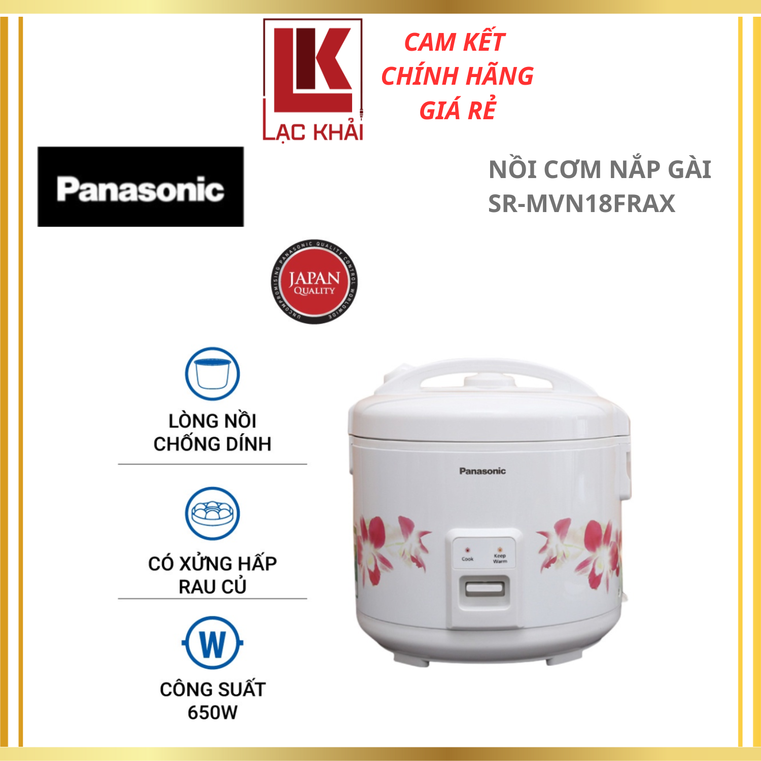 Nồi Cơm Điện Nắp Gài Panasonic SR-MVN18FRAX (1.8L) Hoa Văn - Công suất 650W - Lòng nồi phủ hợp kim nhôm chống dính độ bền cao - Công nghệ nấu 1D - Hàng chính hãng - Bảo Hành 12 tháng