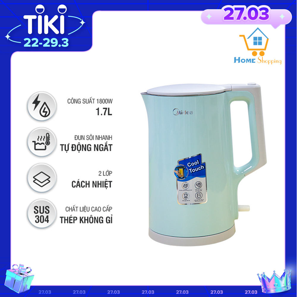 Bình đun siêu tốc Midea 1.7 lít MK-17DG - Xanh - Hàng Chính Hãng