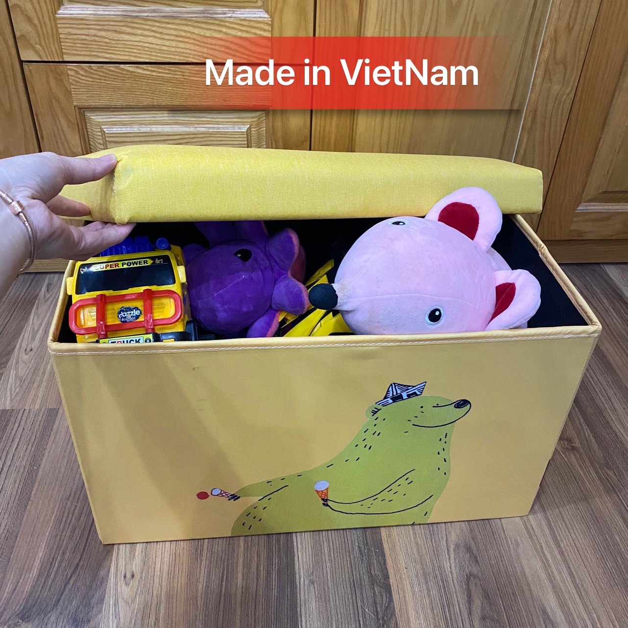 Đôn dài trẻ em kiêm hộp đựng đồ cứng cáp họa tiết in kỹ thuật số KT 51x31xcao31cm