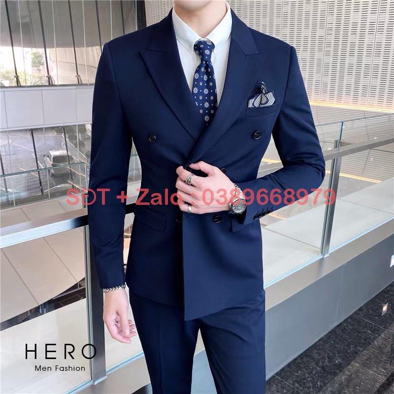 Bộ vest nam cao cấp Hàn Quốc màu xanh than, Bộ Suit Nam Thanh Niên Vải Sịn