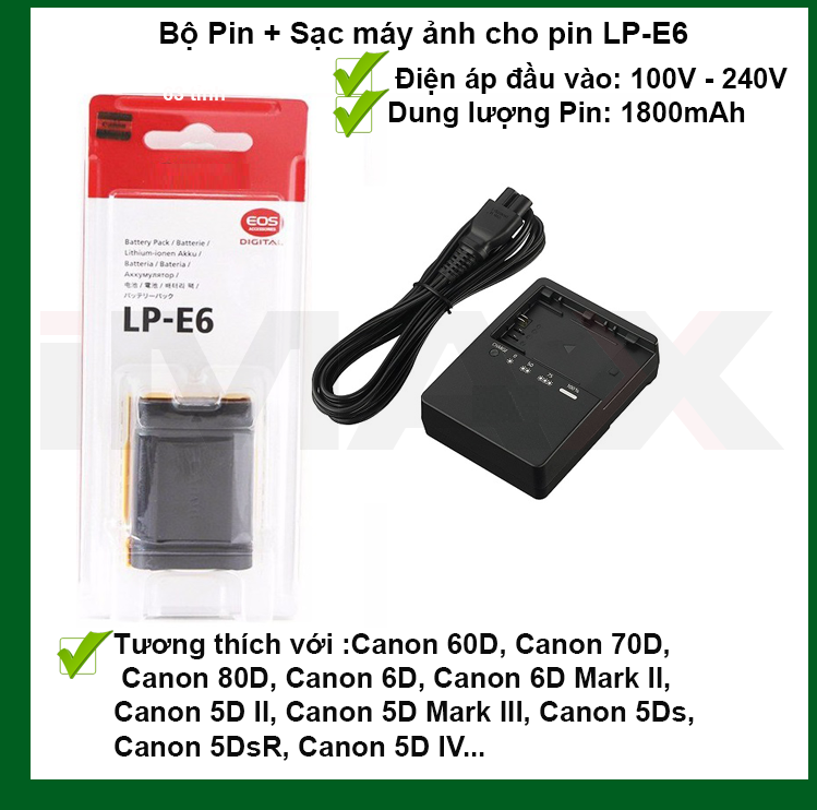 COMBO PIN SẠC THAY THẾ CHO PIN MÁY ẢNH CANON LP-E6