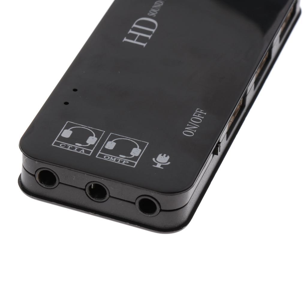 3Port USB2.0 Hub & External 7.1Channel Sound Card Mic Adapter for PC