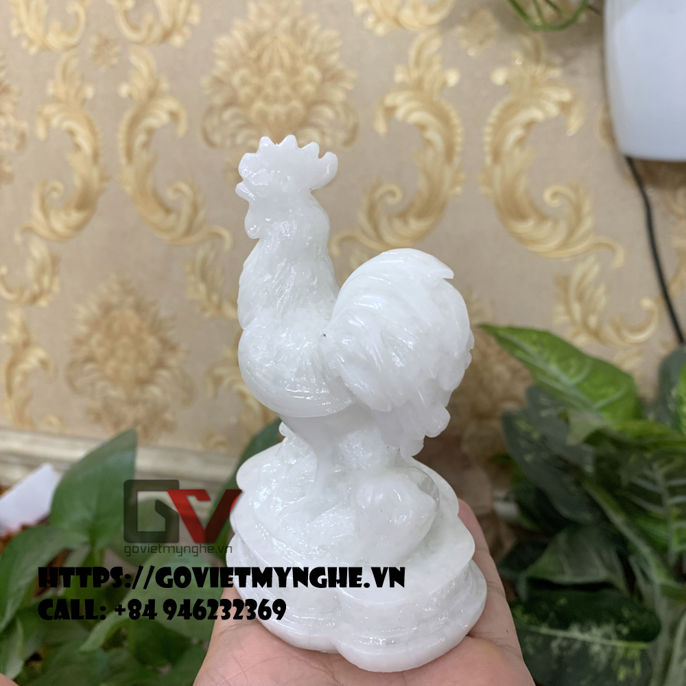 [Gà phong thủy] Tượng đá con gà trống phong thủy mang may mắn cho gia chủ - Cao 12cm - Màu đá trắng
