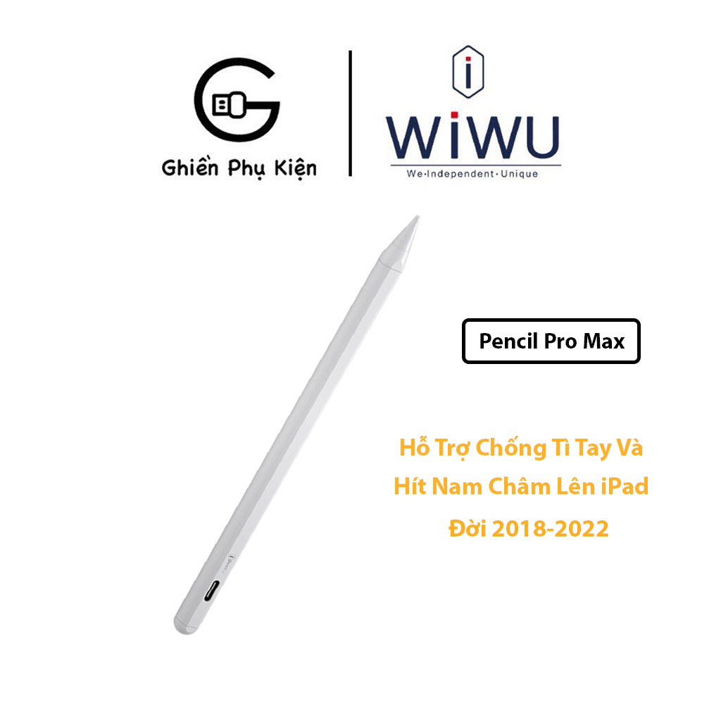 Bút Cảm Ứng Wiwu Pencil Pro Max Chống Tì Tay Và Hít Nam Châm Dành Cho iPad - Hàng Chính Hãng