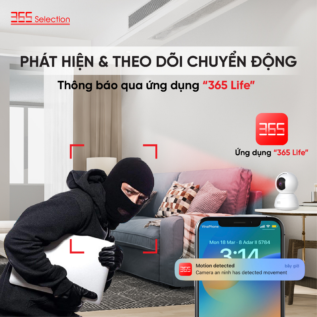Camera trong nhà Tuya 365 Selection C1 - Quay quét 360, Đàm thoại 2 chiều, Phát hiện chuyển động - Hàng chính hãng