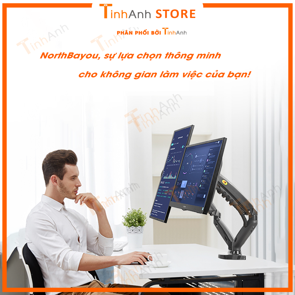 Giá Treo 2 Màn Hình Arm màn hình kép NB F160 17-27 inch, Giá treo màn hình đôi, giá đỡ màn hình tải trọng 9kg mỗi bên - Hàng Nhập Khẩu