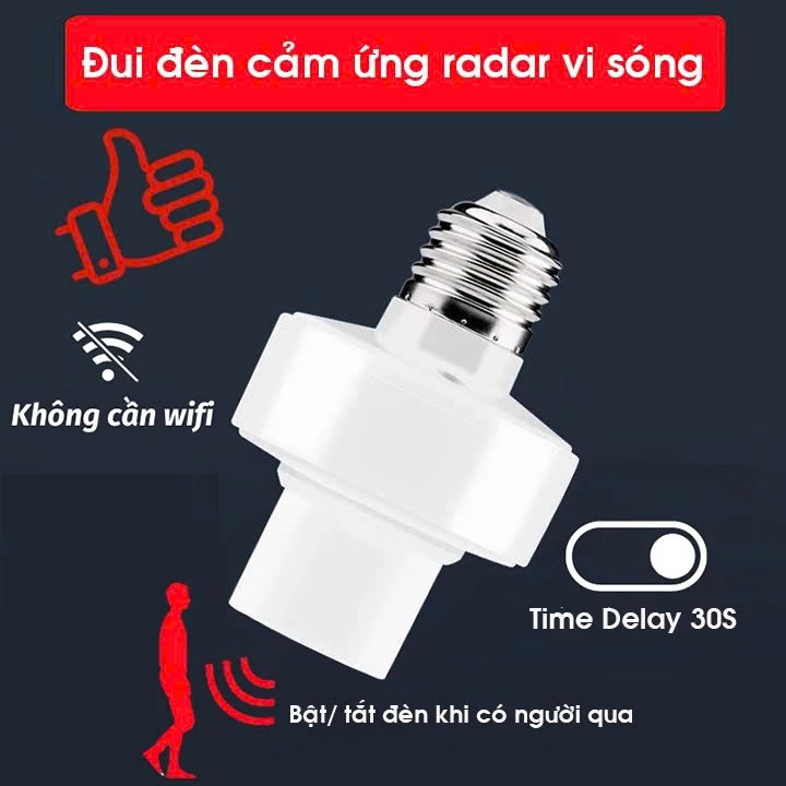 Đui Đèn Cảm Biến Chuyển Động Tự Bật Tắt E27, Đuôi Đèn Xoáy Cảm Ứng Radar Tiết Kiệm Điện - HÀNG CHÍNH HÃNG