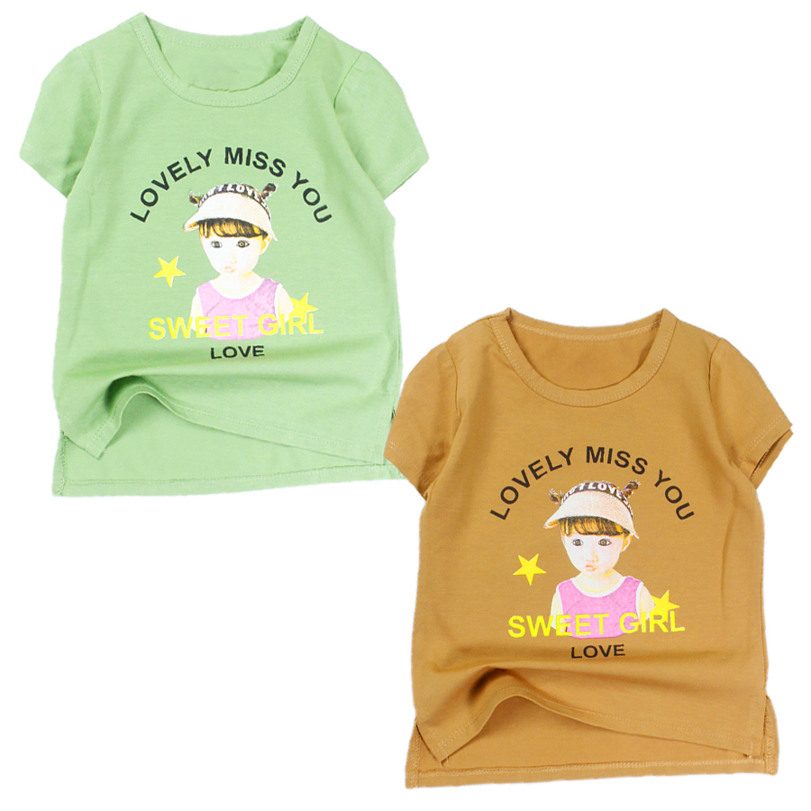 Áo thun xẻ tà in hình bé gái cartoon cho bé 0.5-8 tuổi từ 10 đến 26 kg 06345-06346