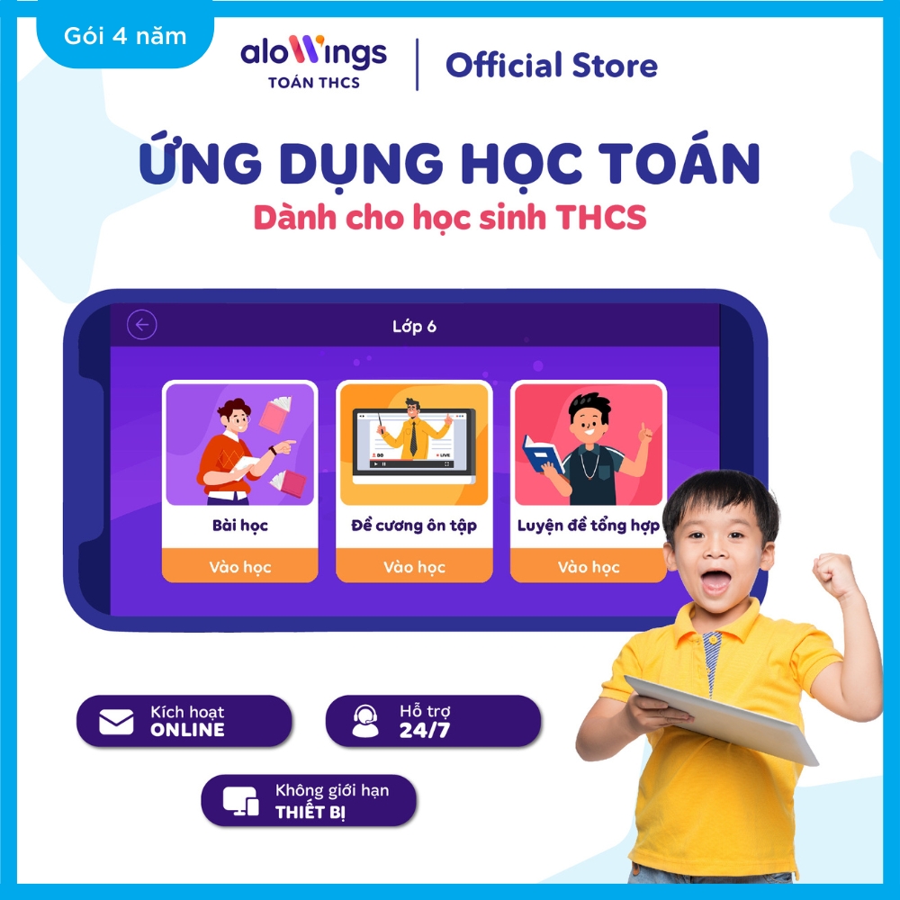 [Gói 4 năm] Mã kích hoạt khóa học Toán dành cho Lớp 6 đến Lớp 9 Học trên ứng dụng ALOWINGS TOÁN Áp dụng trên toàn quốc