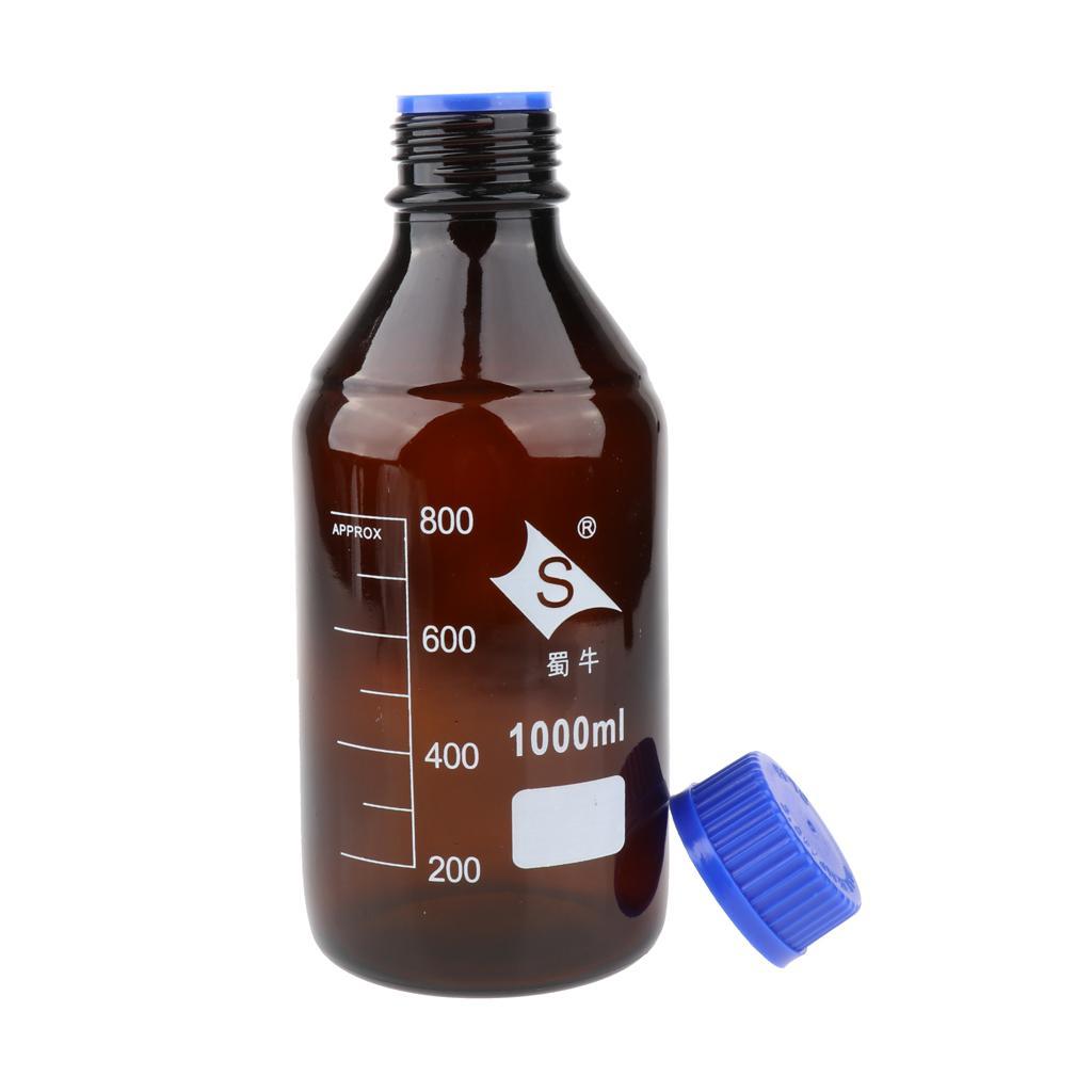 3 Pcs Graduated Round Glass Reagent Bottle With Scale Line Screw 1000mL